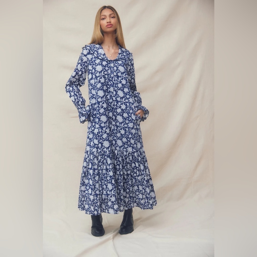 New! Ophelia & Indigo Navy Floral Tilly Maxi Dress Xs Nwt! — image 3 of 8